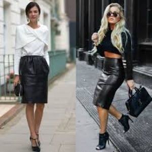 Iconic Vintage 1986 Black Cow Leather Pencil Skirt Calf Length Size 9/10